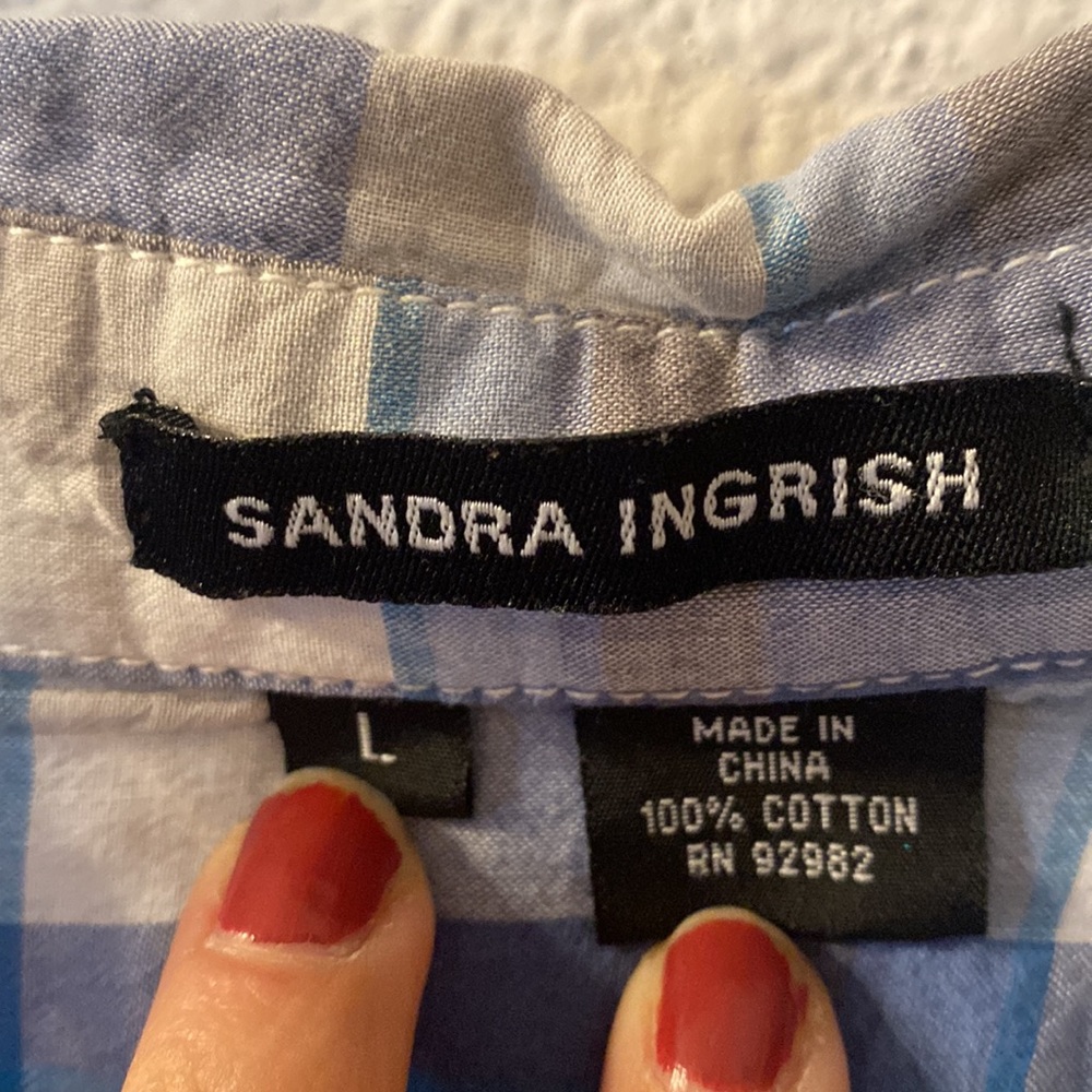 Sandra Ingrish Plaid Button Down Size Large - image 3